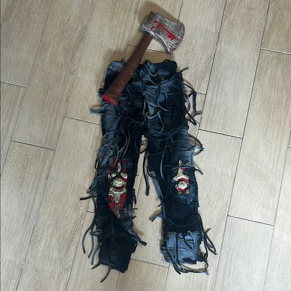 Black Distressed Halloween Zombie Pants with Axe Prop